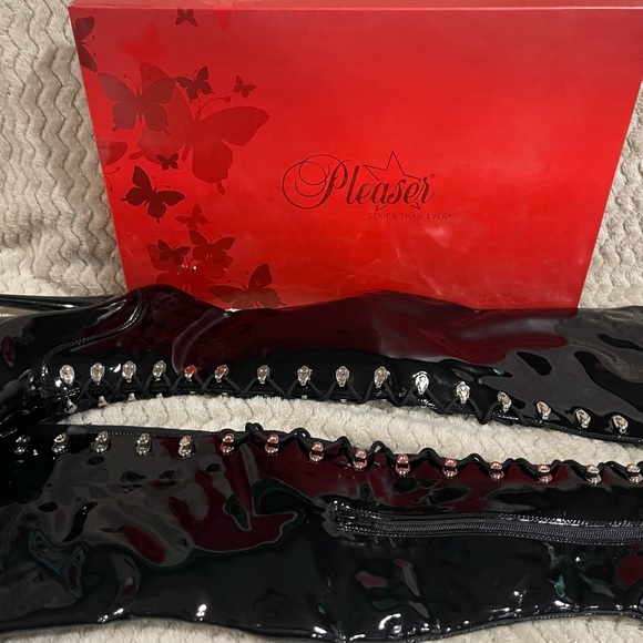 NWB SIZE 9 PLEASER ADORE3050 BLACK 7" PLATFORM LACE UP THIGH HIGH W/SIDE ZIPPER - Picture 6 of 12